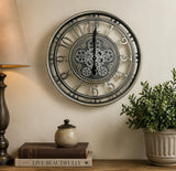 Industrial Silver Skeleton Gear Decorative Wall Clock