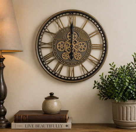 Vintage Bronze Industrial Roman Numeral Gear Decorative Wall Clock