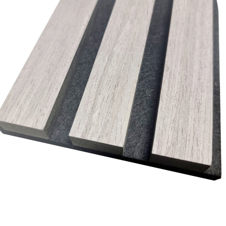 Single Faced Acoustic Standard Slat Wall Panels - 1 sided Wood Veneer - 240cm x 60cm (2 pcs) - Grey Oak
