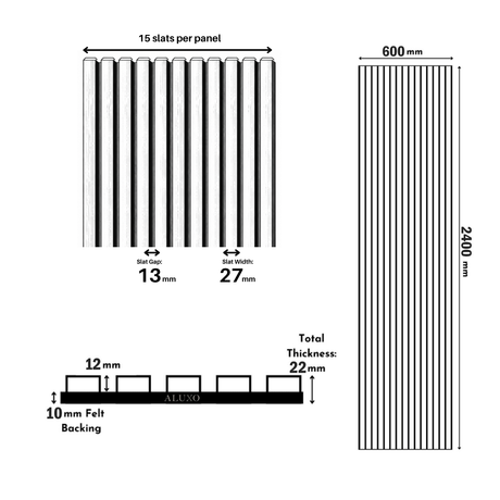 Single Faced Acoustic Standard Slat Wall Panels - 1 sided Wood Veneer - 240cm x 60cm (2 pcs)