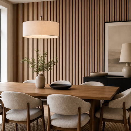 Single Faced Acoustic Standard Slat Wall Panels - 1 sided Wood Veneer - 240cm x 60cm (2 pcs) - Smoked Oak