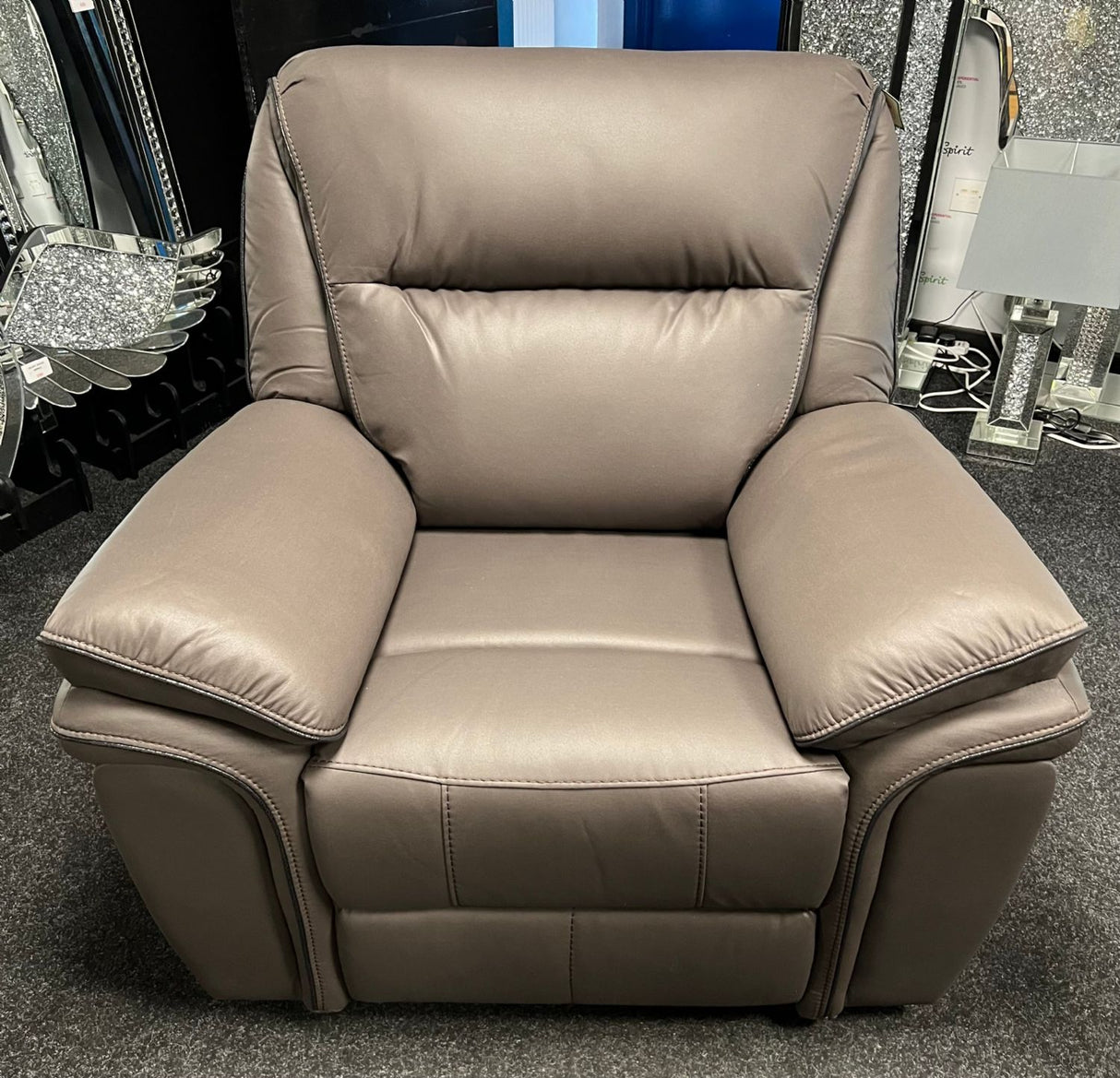 Modern Brown Leather Fabric Upholstery Sofa Recliner Armchair