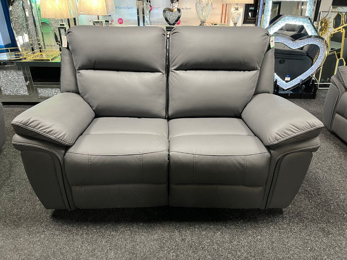 Modern Grey Leather Fabric Upholstery 2 Seater Recliner Sofa