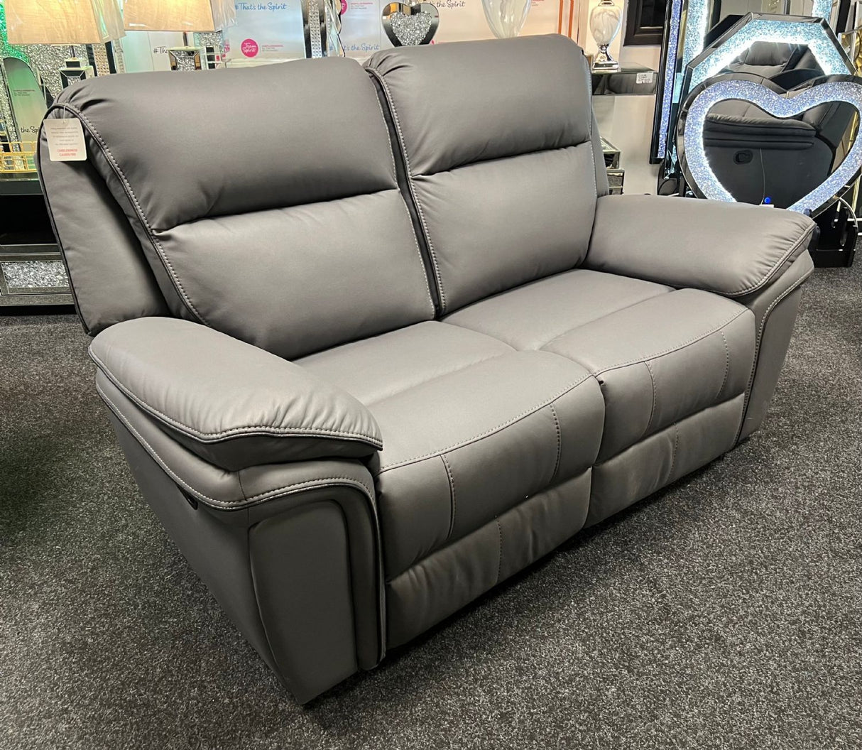 Modern Grey Leather Fabric Upholstery 2 Seater Recliner Sofa