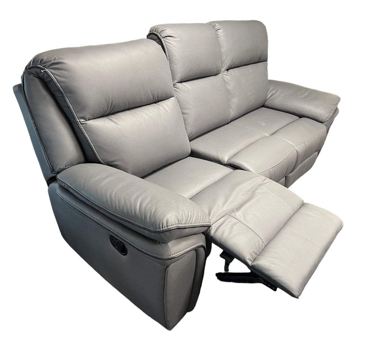 Modern Grey Leather Fabric Upholstery 3 Seater Recliner Sofa