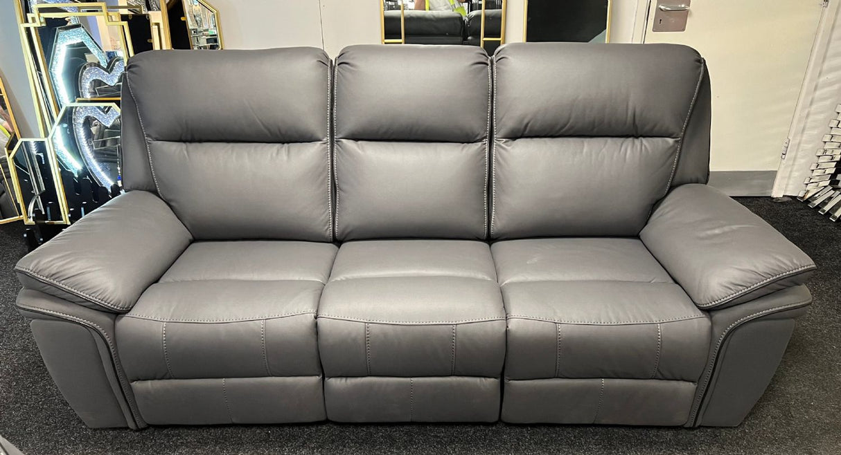 Modern Grey Leather Fabric Upholstery 3 Seater Recliner Sofa