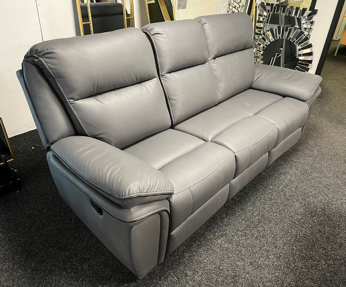 Modern Grey Leather Fabric Upholstery 3 Seater Recliner Sofa