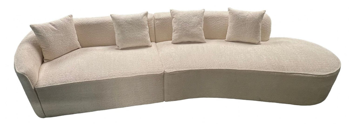 Modern Ivory Boucle Left Hand 5 Seater Curved Sofa