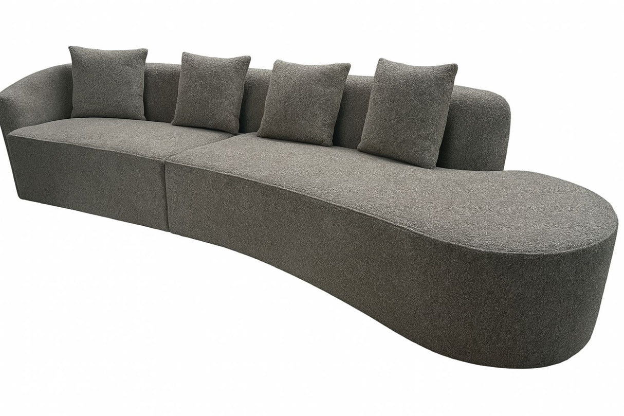 Modern Grey Boucle Fabric Right Hand 5 Seater Sofa with Curved Design
