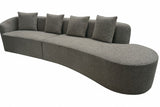 Modern Grey Boucle Fabric Right Hand 5 Seater Sofa with Curved Design