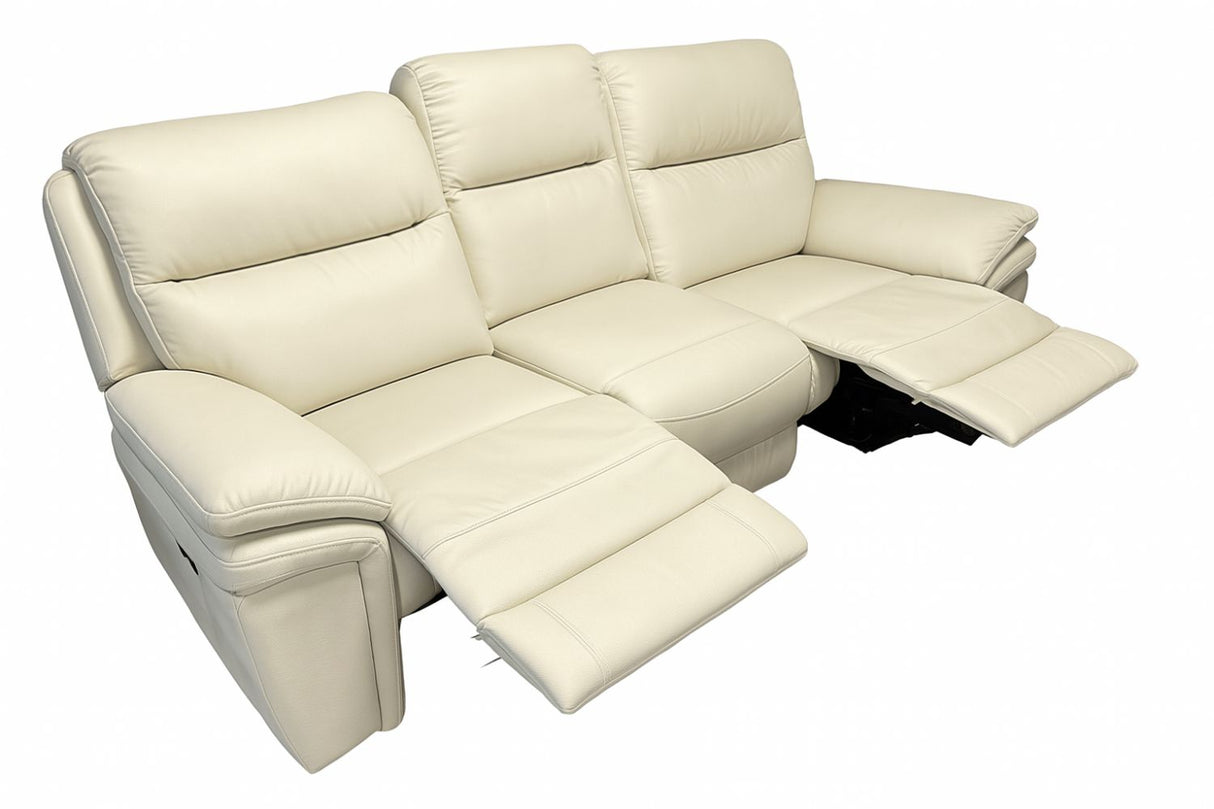 Modern Ivory Leather Fabric Upholstery 3 Seater Recliner Sofa
