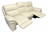 Modern Ivory Leather Fabric Upholstery 3 Seater Recliner Sofa