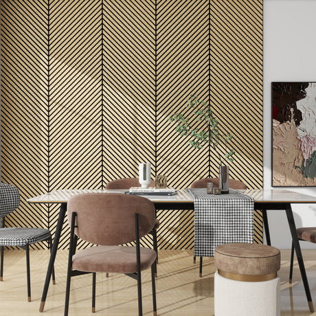 3m Wood Veneer Acoustic Diagonal Slat Wall Panels - 300cm x 60cm (2 pack)