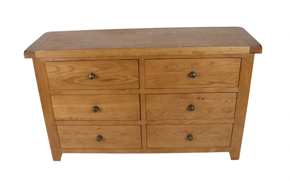 Natural Oak 6 Drawer Chest with Spacious Bedroom Storage