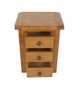Rustic Oak 3 Drawer Bedside Table with Storage