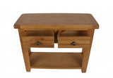Natural Oak 2 Drawer Console Table with Open Storage Shelf