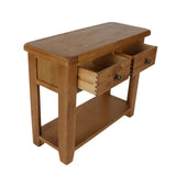 Natural Oak 2 Drawer Console Table with Open Storage Shelf