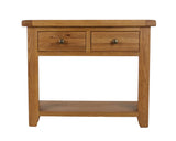 Natural Oak 2 Drawer Console Table with Open Storage Shelf