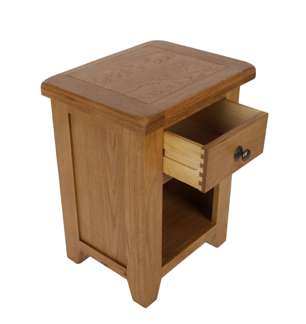 Rustic Oak 1 Drawer Bedside Table with Open Shelf Storage