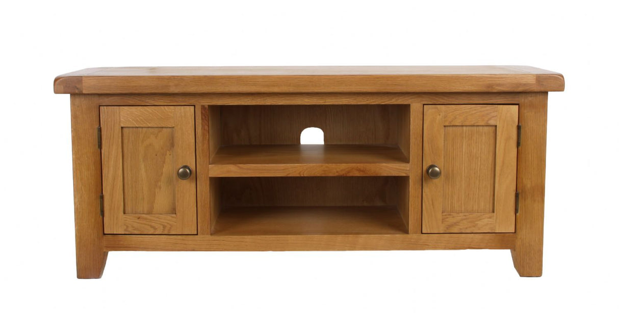 Natural Oak Large 2 Door TV Unit with Open Shelving