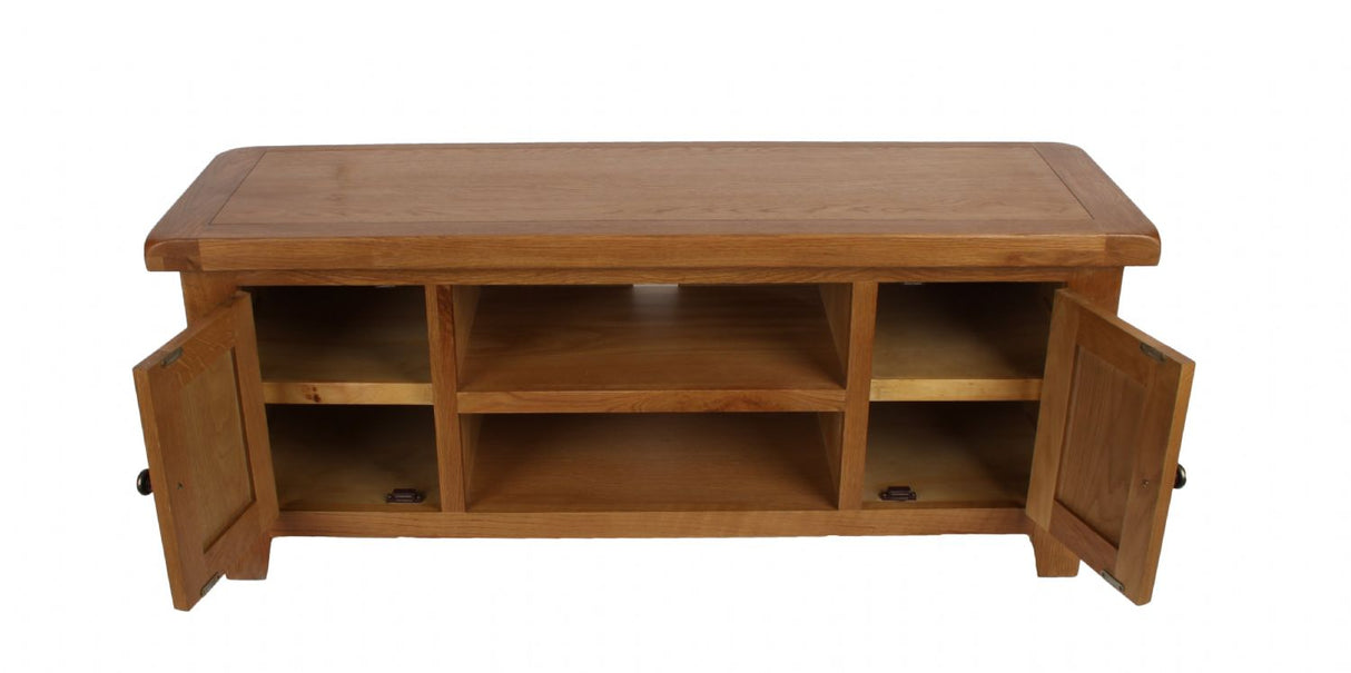 Natural Oak Large 2 Door TV Unit with Open Shelving