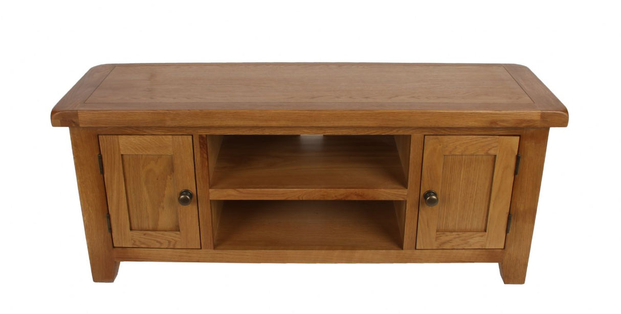 Natural Oak Large 2 Door TV Unit with Open Shelving