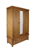 Natural Oak Large 3 Door Wardrobe with Mirror Door and 4 Storage Drawers