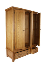 Natural Oak Large 3 Door Wardrobe with Mirror Door and 4 Storage Drawers