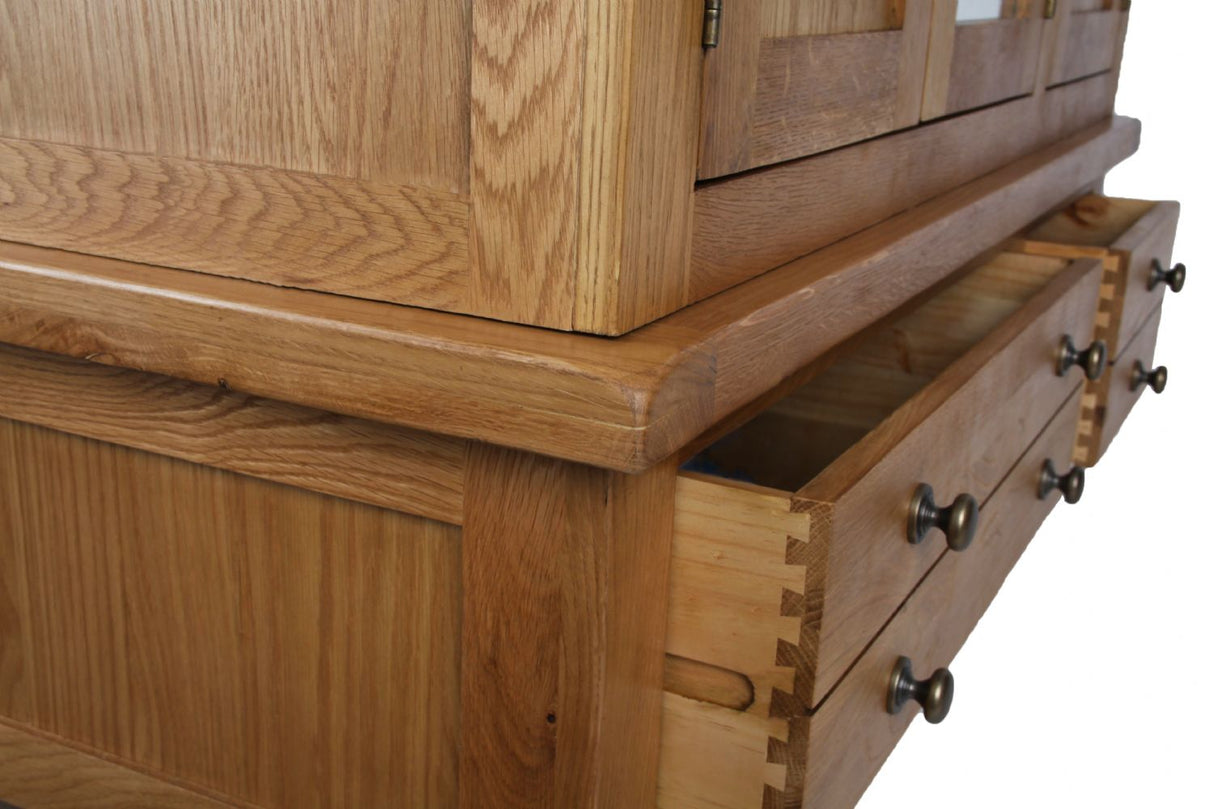 Natural Oak Large 3 Door Wardrobe with Mirror Door and 4 Storage Drawers