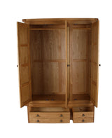 Natural Oak Large 3 Door Wardrobe with Mirror Door and 4 Storage Drawers