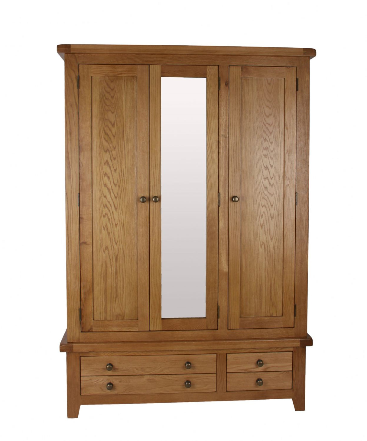 Natural Oak Large 3 Door Wardrobe with Mirror Door and 4 Storage Drawers