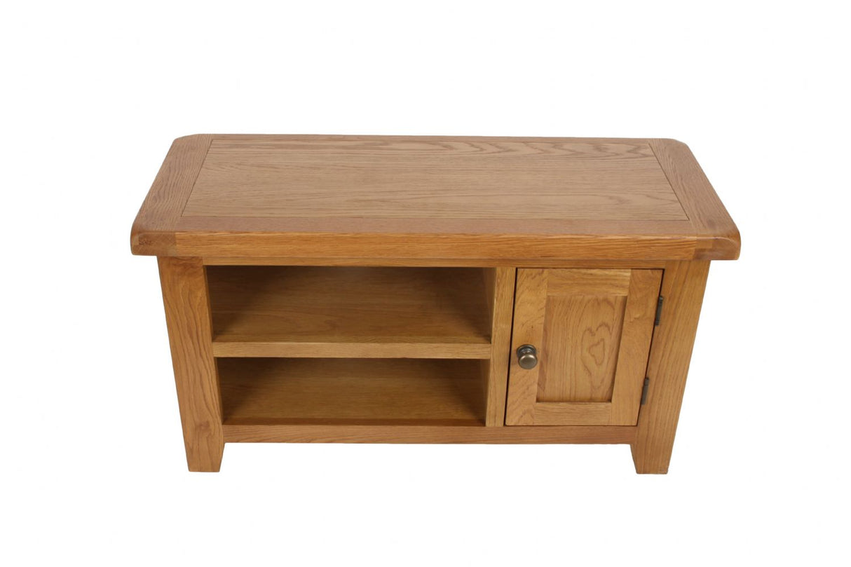 Natural Oak Small TV Unit with 1 Door and Open Shelving