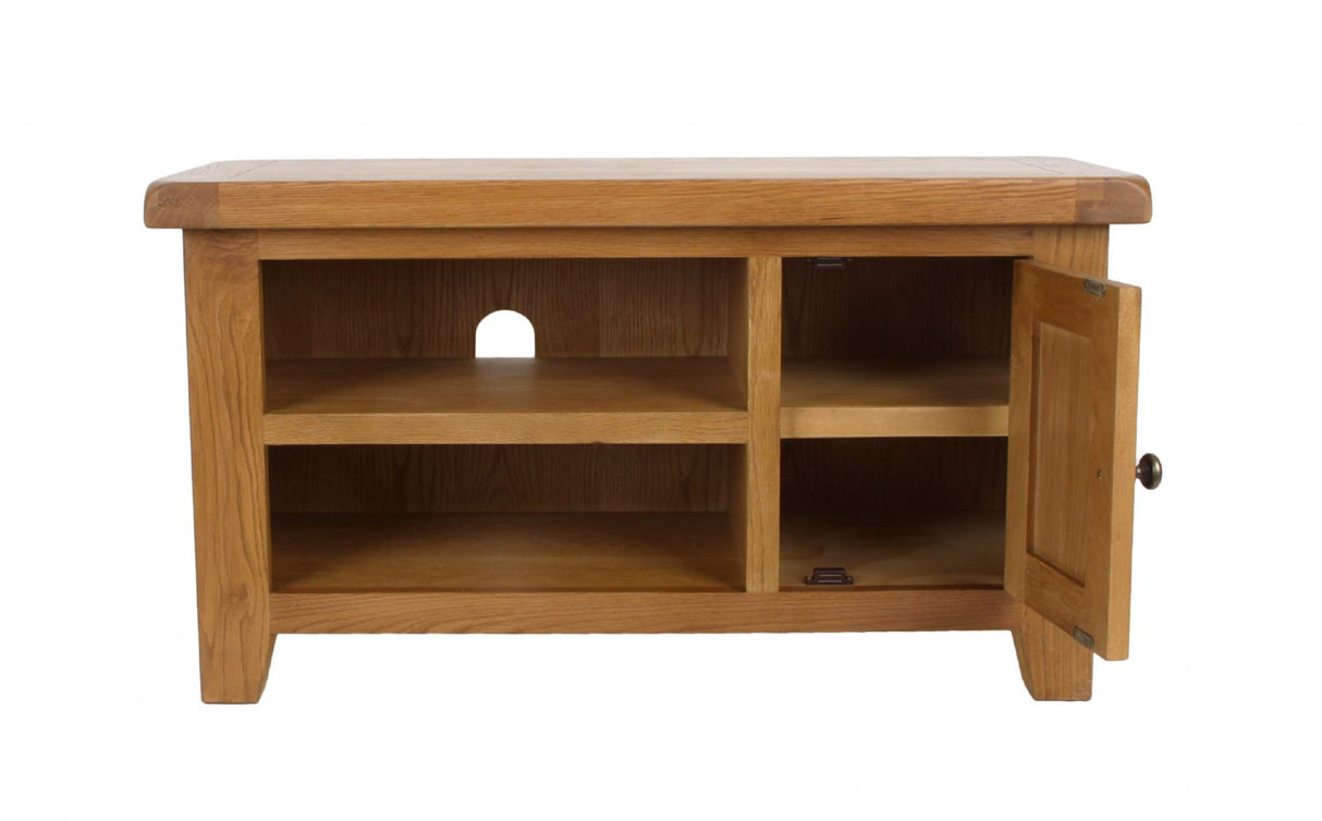 Natural Oak Small TV Unit with 1 Door and Open Shelving