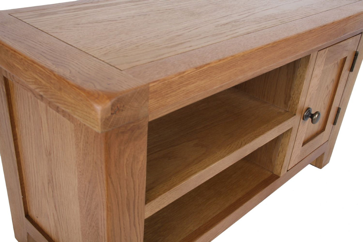 Natural Oak Small TV Unit with 1 Door and Open Shelving