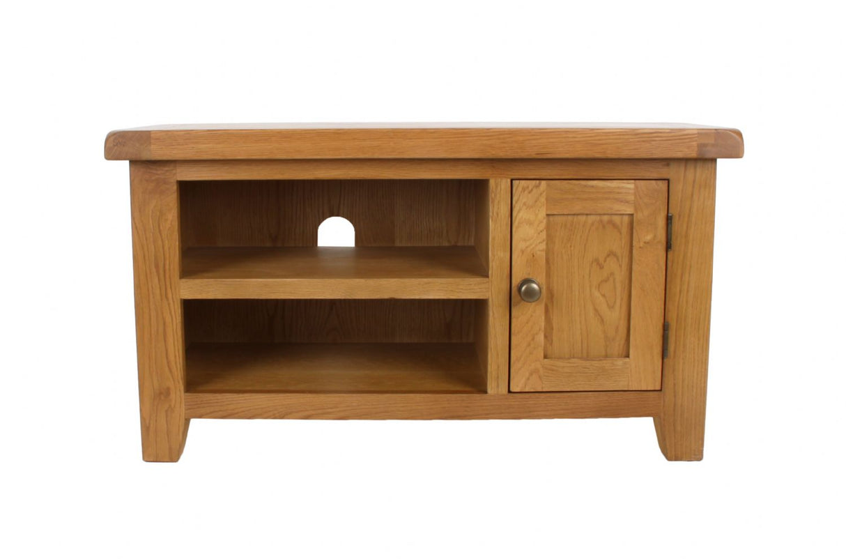 Natural Oak Small TV Unit with 1 Door and Open Shelving
