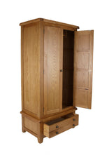 Natural Oak 2 Door Double Wardrobe with Storage Drawer