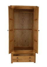 Natural Oak 2 Door Double Wardrobe with Storage Drawer