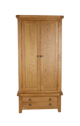 Natural Oak 2 Door Double Wardrobe with Storage Drawer
