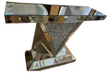 Mirrored V Design Console Table with Crushed Diamond Centre Panel