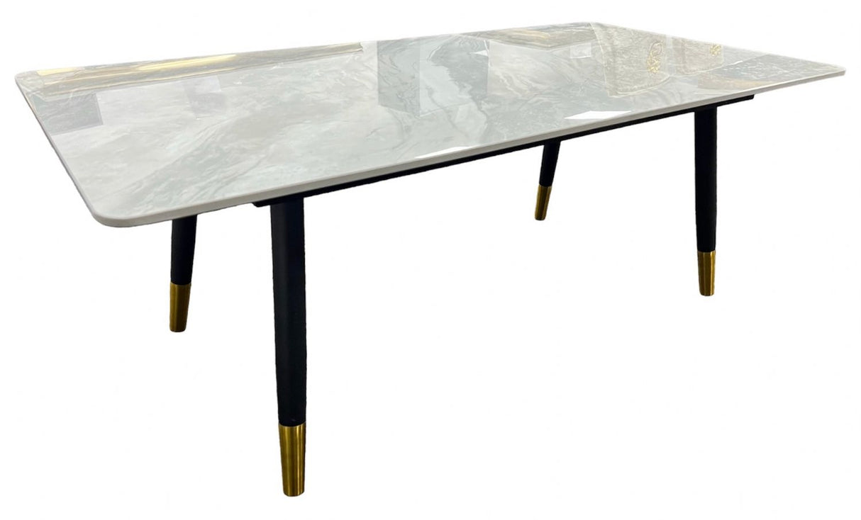 Modern Grey Ceramic Coffee Table with Black Legs and Gold Accents