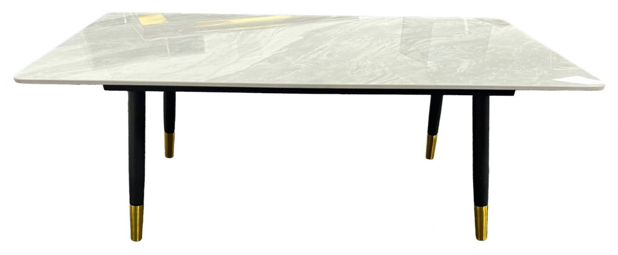 Modern Grey Ceramic Coffee Table with Black Legs and Gold Accents