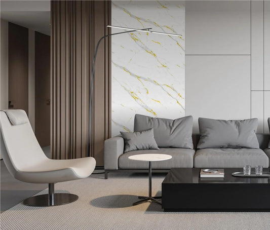 Wall Panel 011D - Gold and White Marble - Wall Board - 240cm - (1 pack / 2pcs)