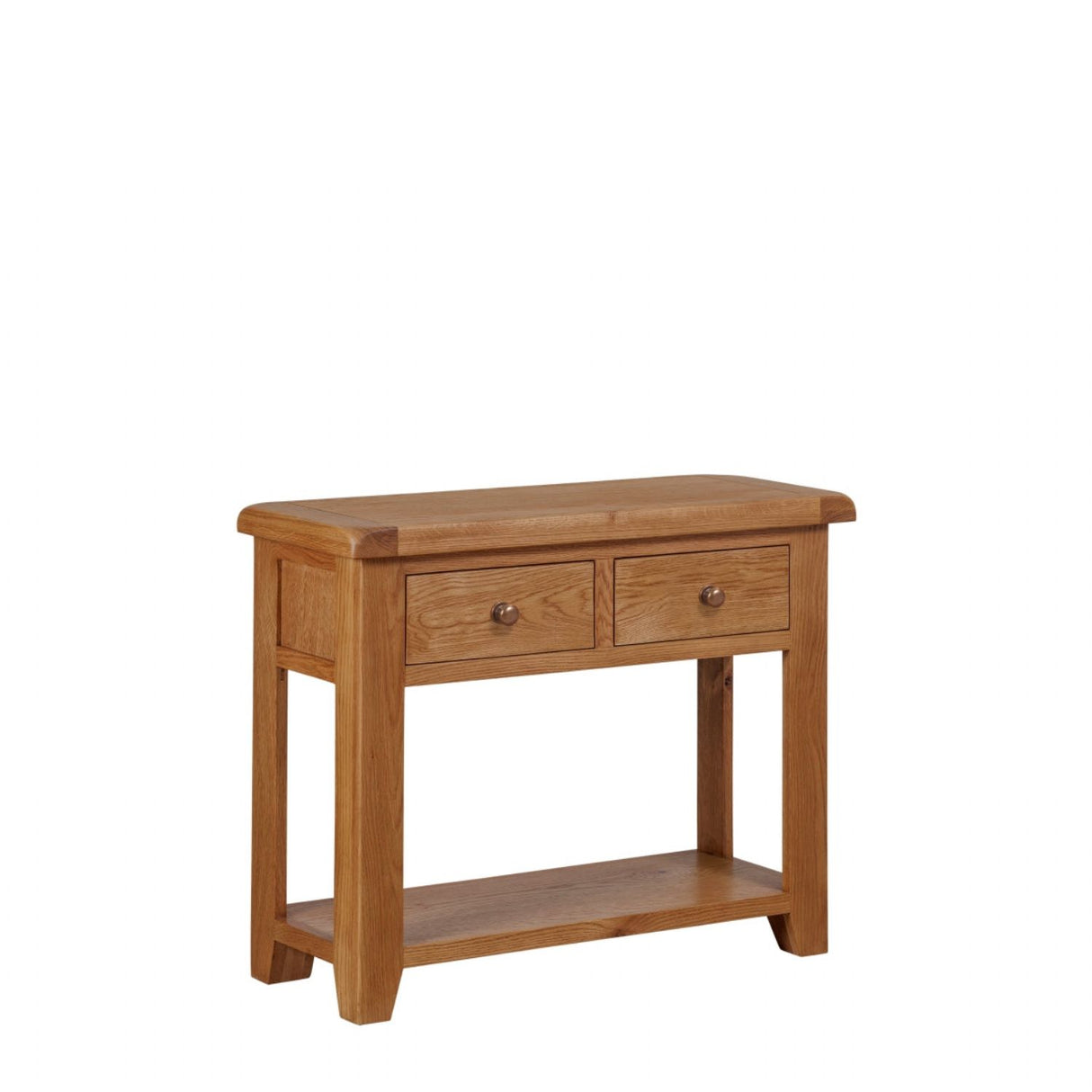 Natural Oak 2 Drawer Console Table with Open Storage Shelf