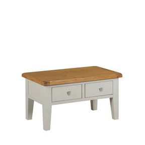 Stone Grey Painted 2 Drawer Coffee Table with Natural Oak Top
