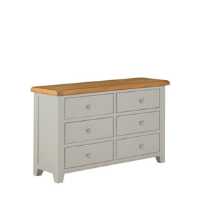 Modern Grey Painted Oak 6 Drawer Chest with Natural Oak Top