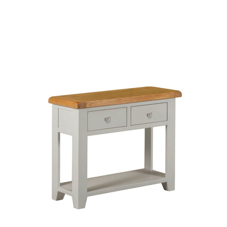 Modern Grey Painted Oak 2 Drawer Console Table with Lower Shelf