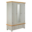 Modern Grey Painted Oak Top Large 3 Door Wardrobe with Mirror and 4 Drawers