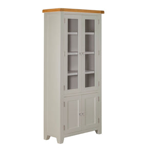 Modern Light Grey Painted Oak Display Cabinet with Glazed Doors