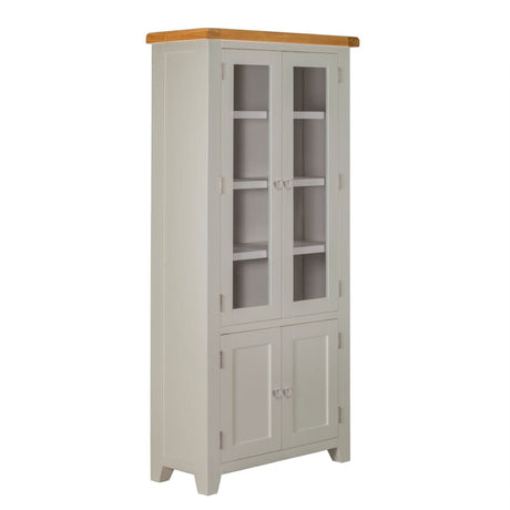 Modern Light Grey Painted Oak Display Cabinet with Glazed Doors