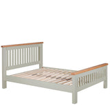Modern Grey Painted Oak 5ft King Size Bed with Slatted Headboard and Natural Oak Top Rails